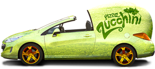 Zucca-мобиль, который доставляет жителям Zucca-города Zucca-пиццу из Ресторана-пицерии Zucchini